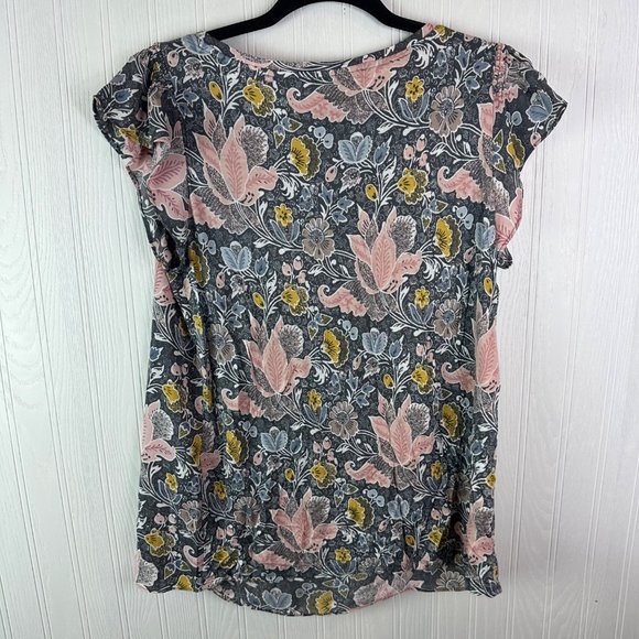 Loft Blouse Short Sleeve Floral print size‎ medium Gray Pink - Picture 3 of 6